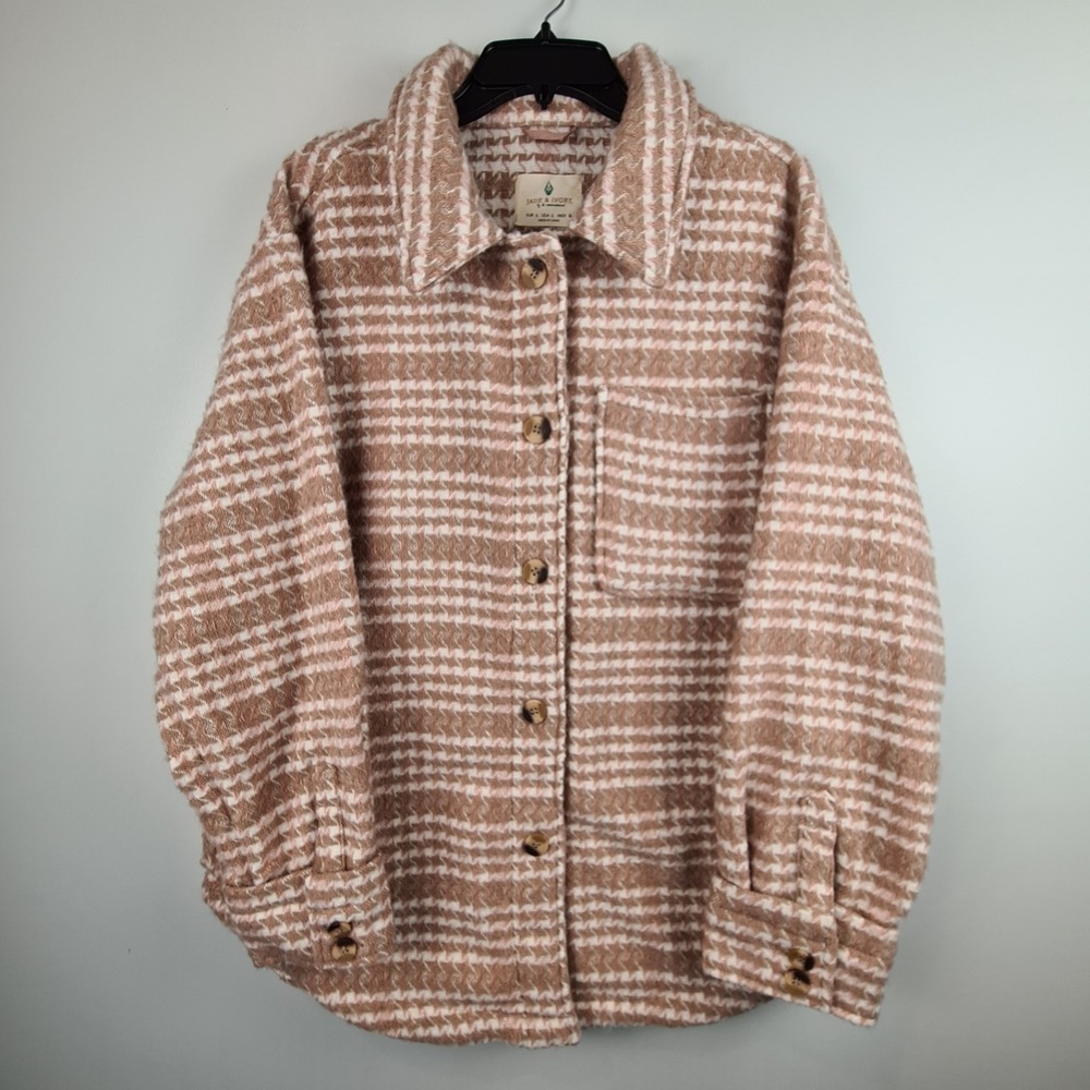 Jade & Ivory By 26 International Shacket Large Shirt Women's Houndstooth Pink